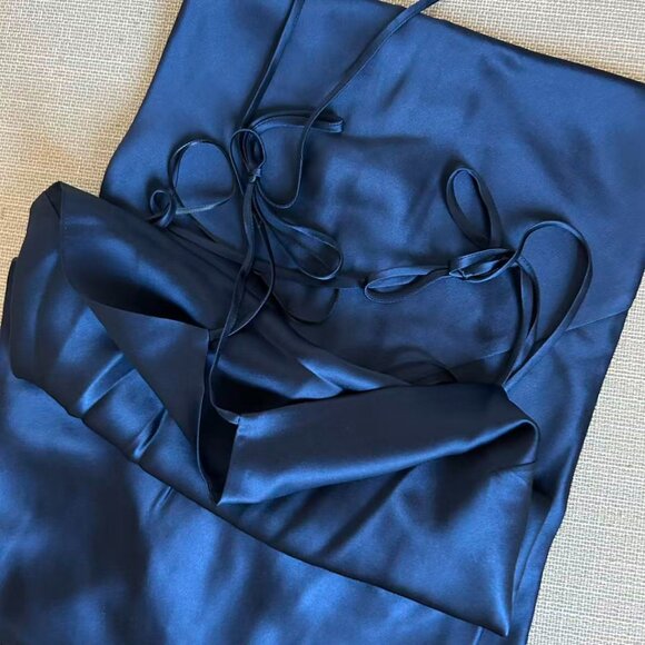 Reformation Jeany Silk Maxi Dress Gown Small Midnight Navy Blue Holiday Party - Picture 6 of 11